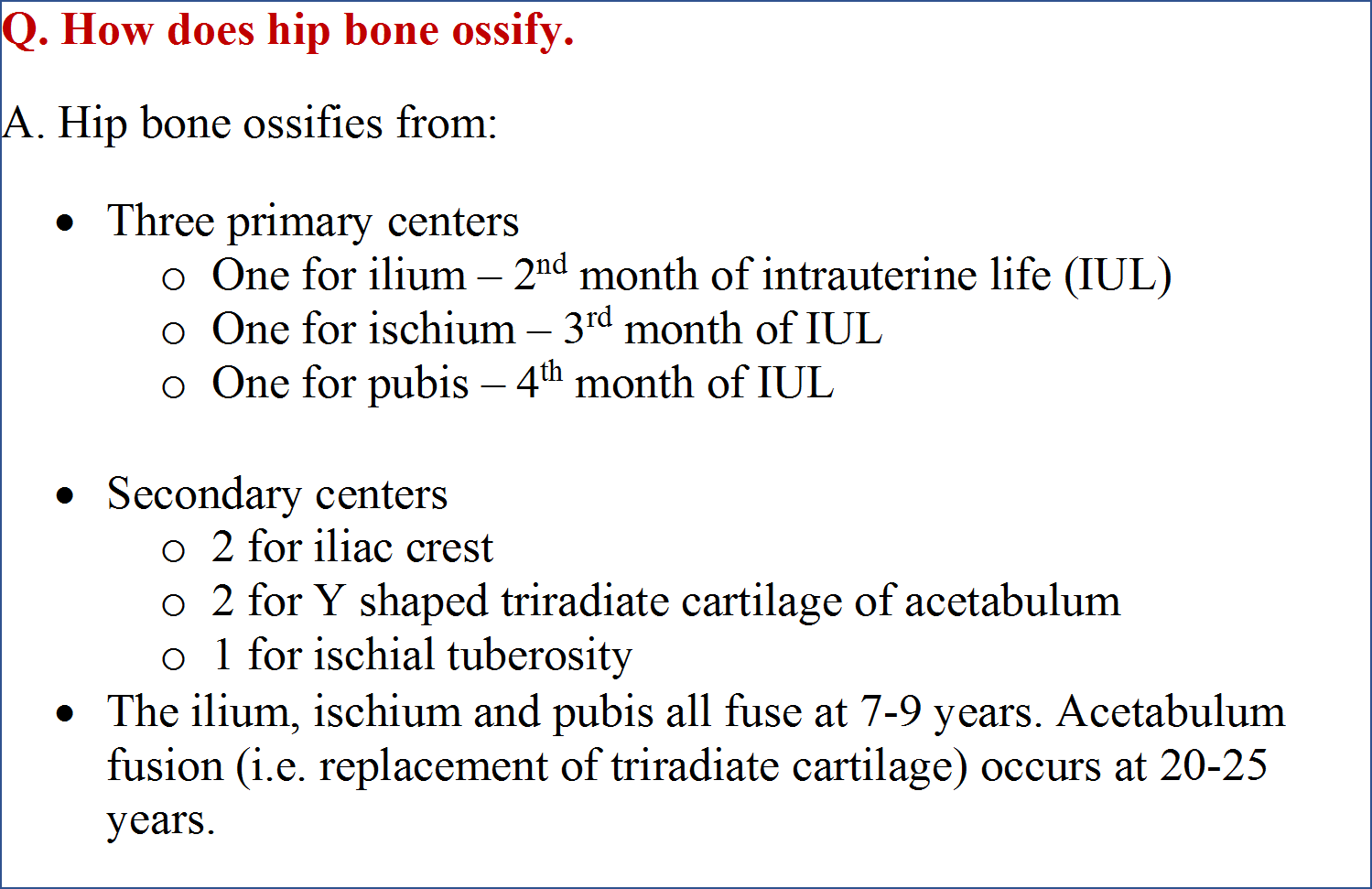 Ossification of Hip bone