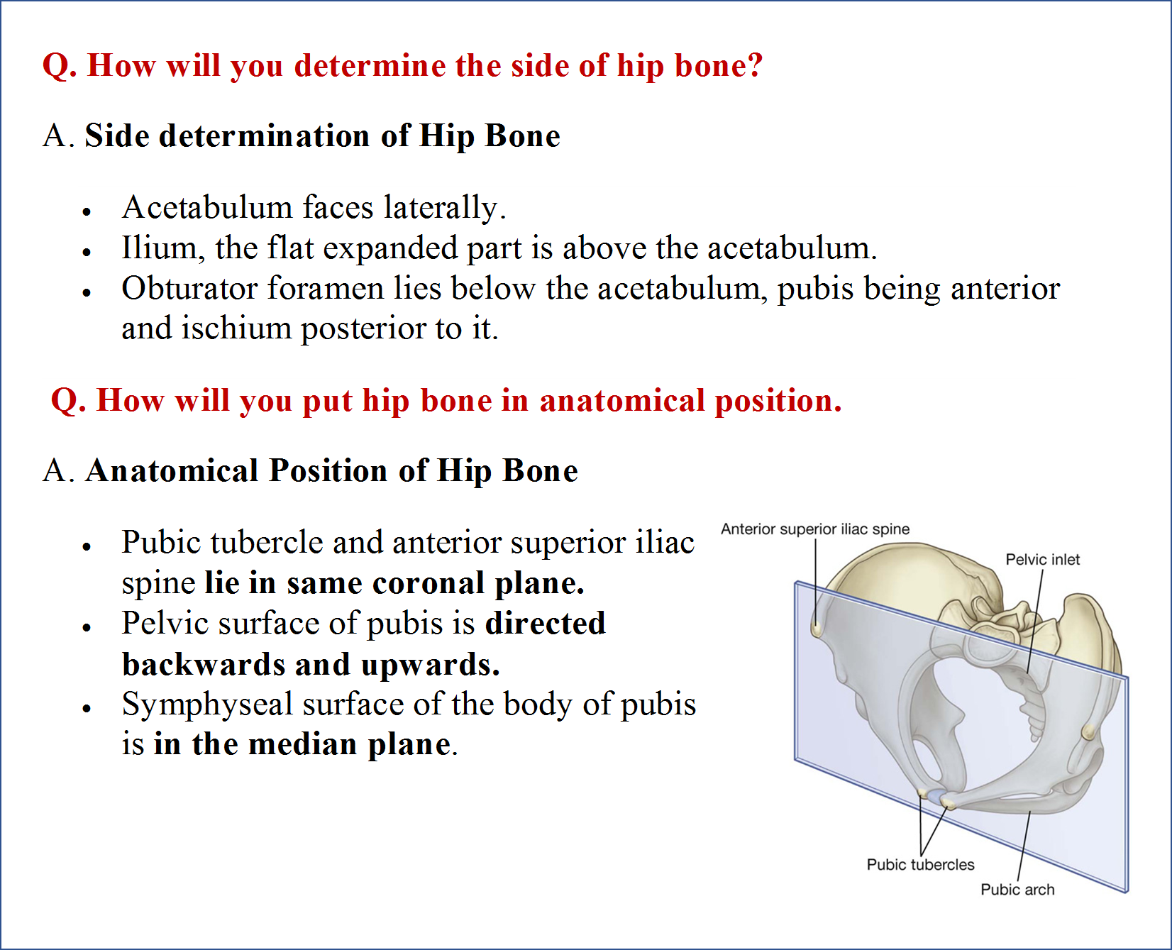 Side determination and anatomical position of hip bone
